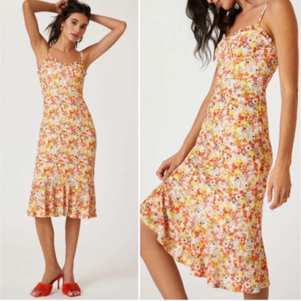Anthropologie Hutch midi dress size S yellow floral sweetheart spaghetti strap